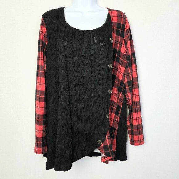 Suzanne Betro Plaid Button Front Sweater 1X - Picture 1 of 8